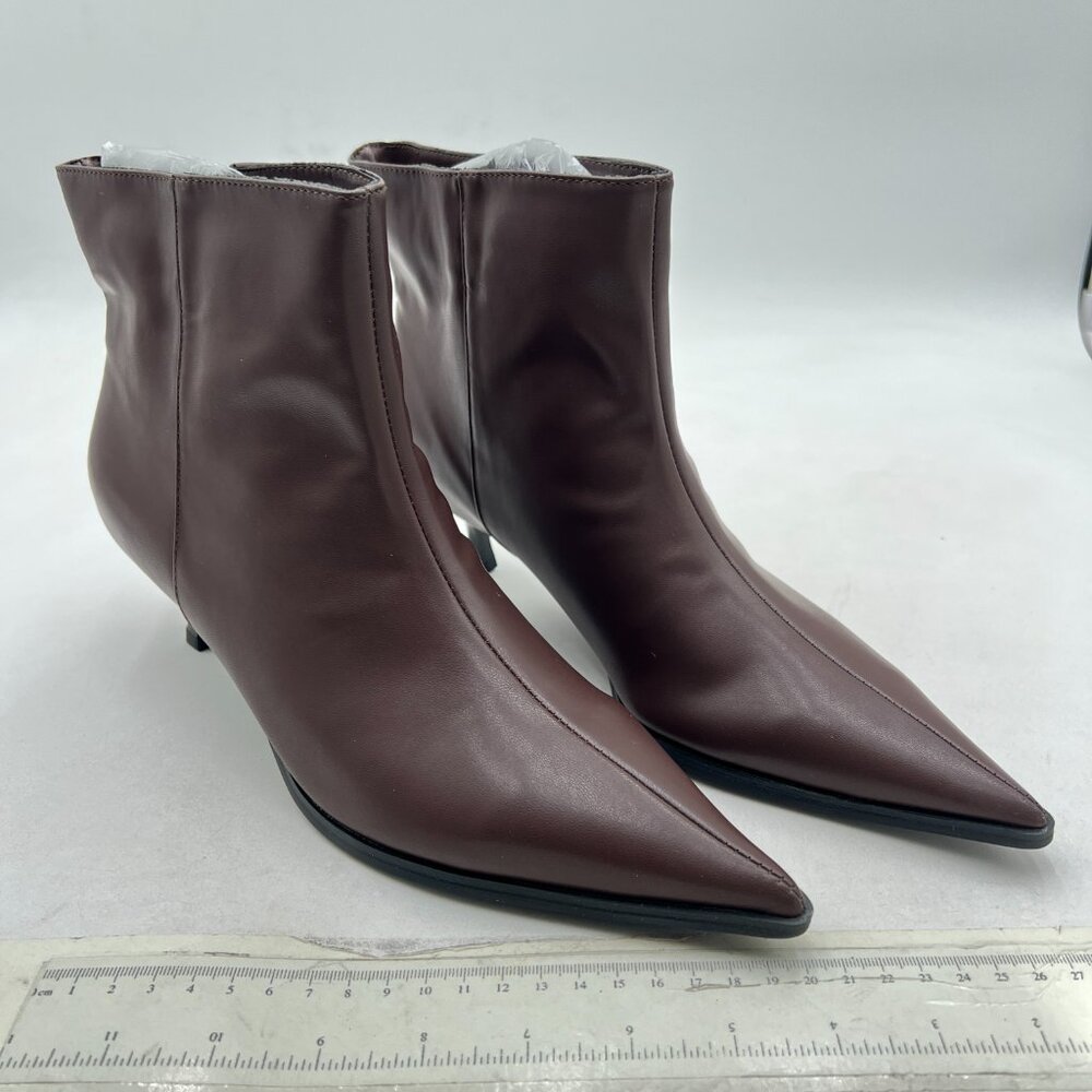 Brown Women Cute Low Heel Ankle Boots Pointed Toe Side Zip Up Prom Party Shoes - Picture 3 of 7